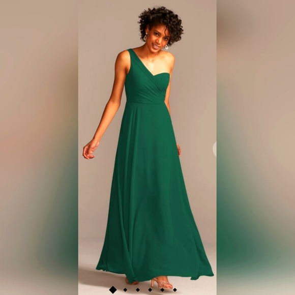one shoulder mesh bridesmaid dress with full skirt Ever-Pretty A-line One-Shoulder Tulle Maxi Bridesmaid Dress